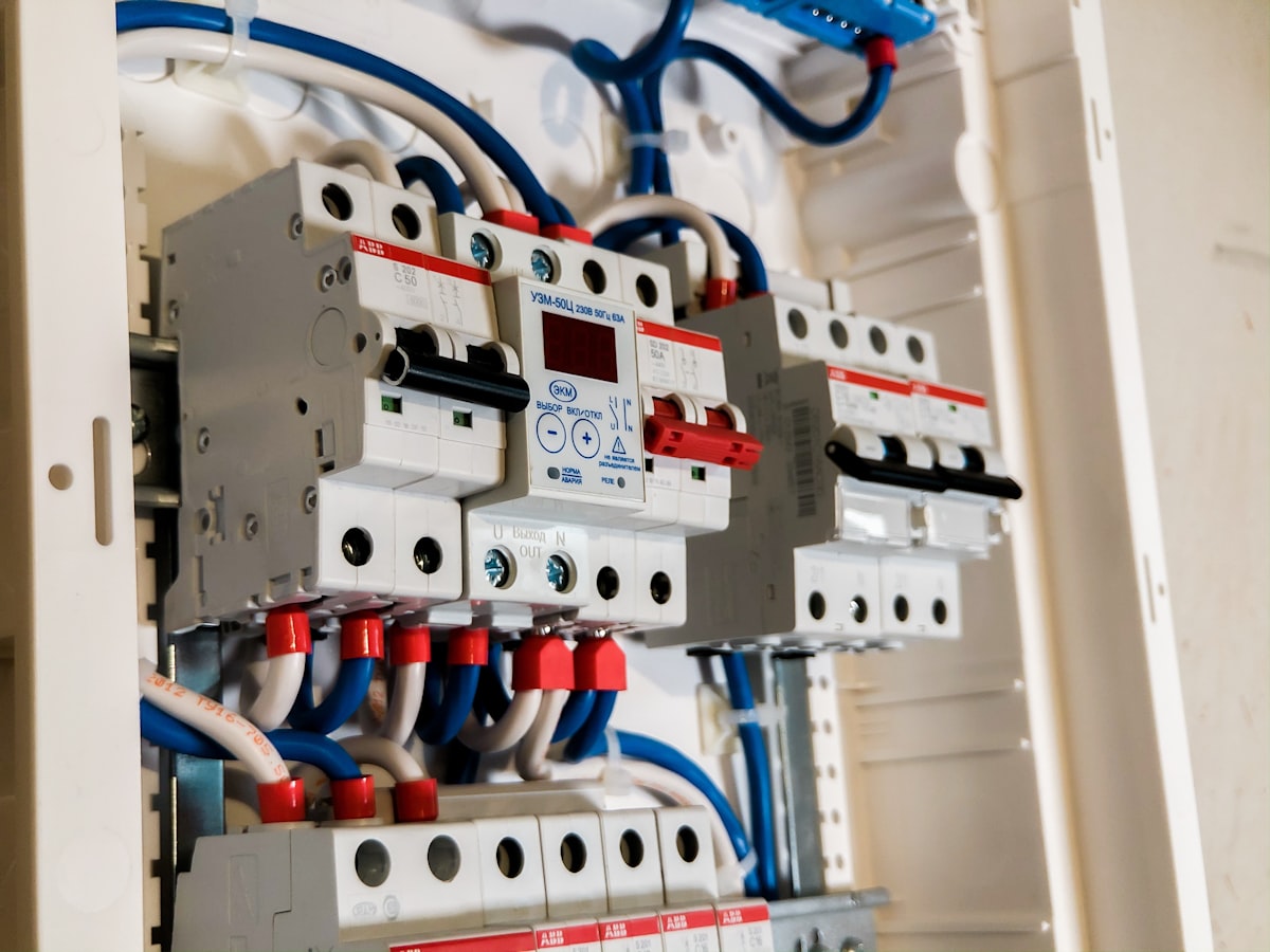 Close-up of a residential electrical breaker panel